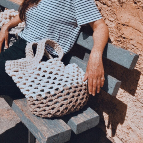 “Ingrid Grande” crochet tote bag beige + off white + creme