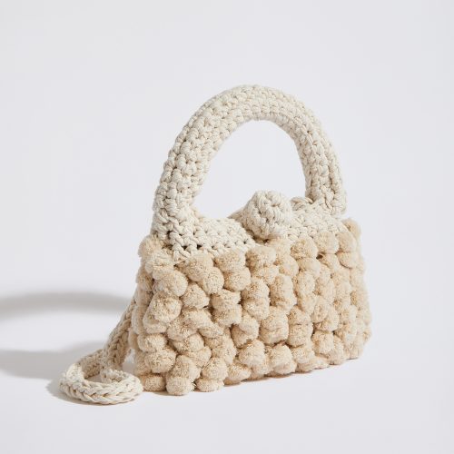 “Kalliopi pom pom ” crochet handbag with extra crossbody strap beige