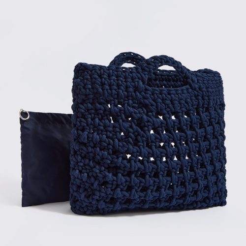 “Amorgos cotton” handmade crossbody bag with waterproof pouch blue
