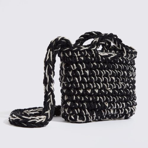“Annabella cotton + wool” shoulder bag with waterproof pouch black + white