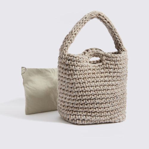 “Apollon cotton+wool” bucket bag with waterproof pouch beige