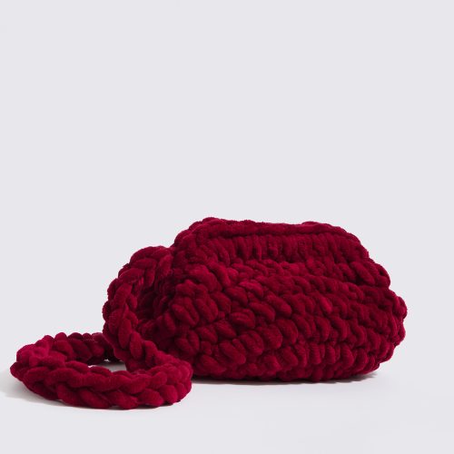 “Dolce velour” crochet shoulder bag  with waterproof pouch cherry red