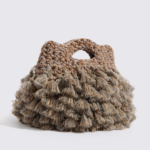 “Nadia tassels” crochet handbag light blue + sand