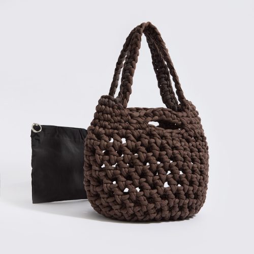¨Sparti” hand knitted tote bag  with waterproof pouch mocha