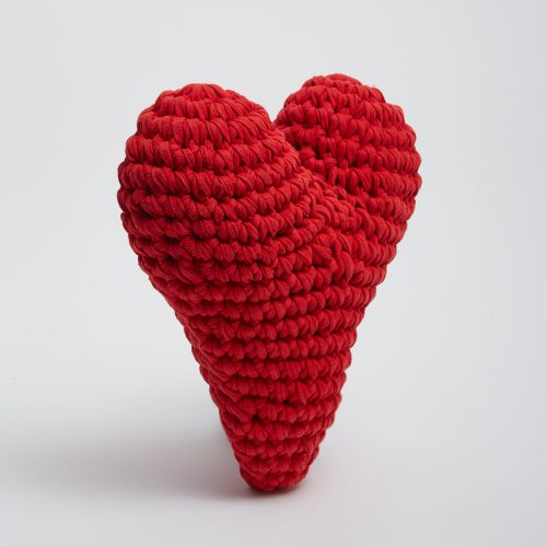 "Love – Love" cotton crochet heart shape cushion red